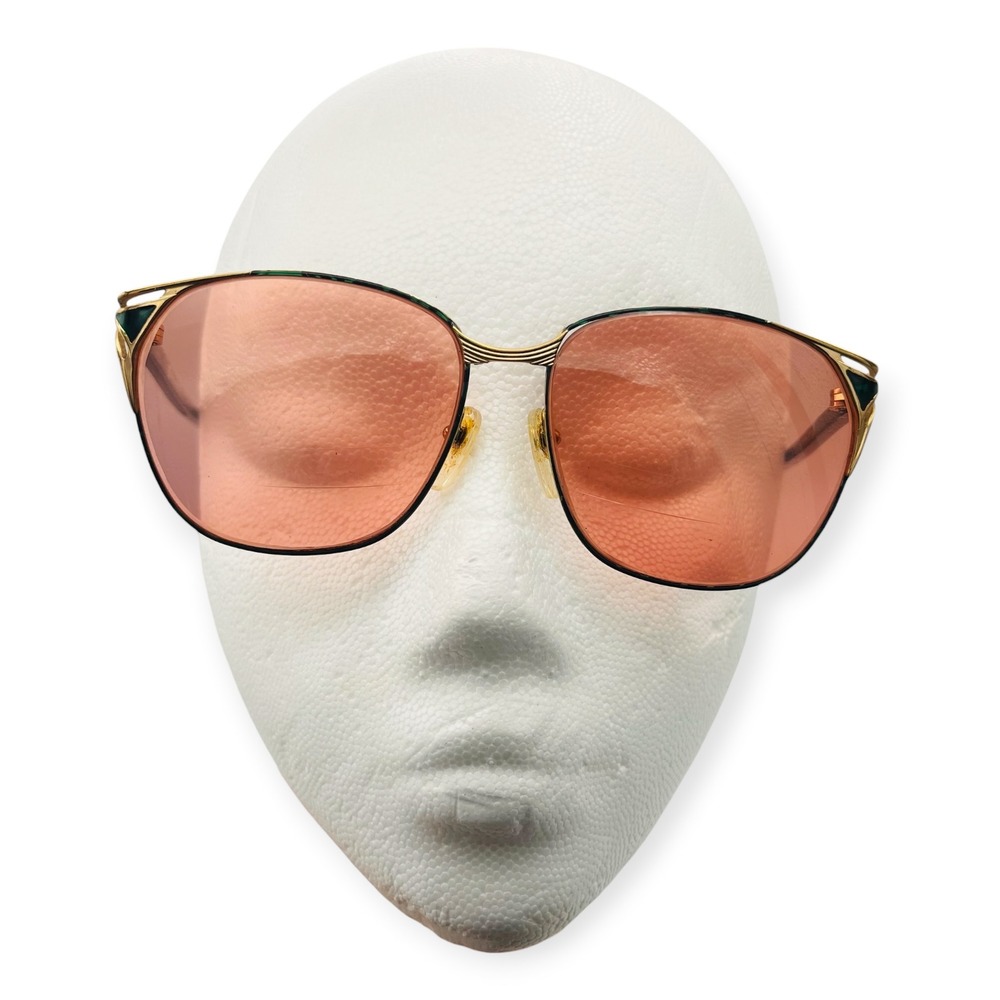 Vintage Sophia Loren M23 Zyloware Gold Green Oversized Eyeglass Frames 145mm